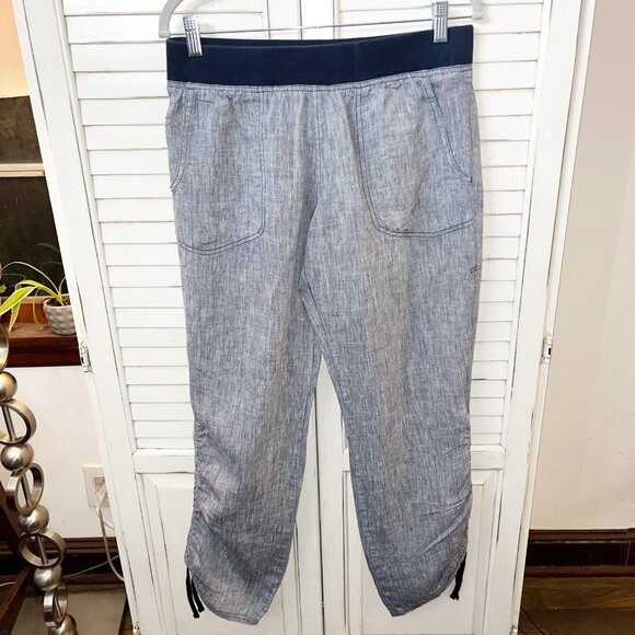 Toad & Co 100% Linen Chambray Blue Ruched Hem Straight Leg Pants Med - Picture 1 of 10
